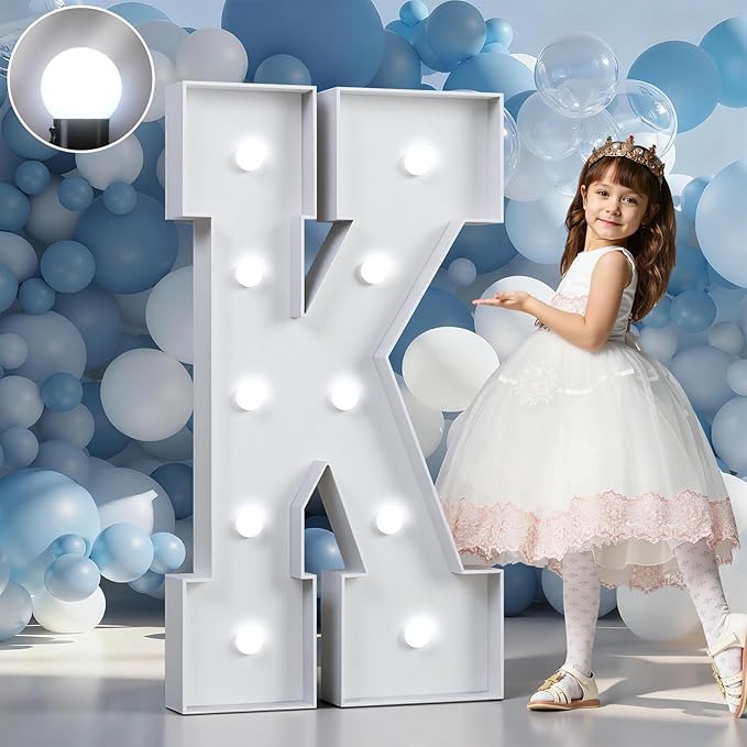 imprsv Cool White Light Up Letter K, 4FT, Decorative Signage for Party & Events, Foam Board, 13.37x5.1 inches