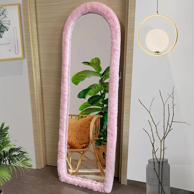 Fluffy Mirror Cover - 64"x21" Full Length Stretch Universal Ultra Soft Non-Slip Cover Warm Home Decor for Bedroom Cloakroom, Gift for Girls