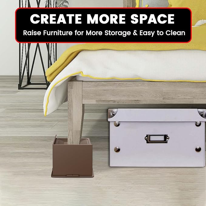 Bed Risers 6 Inch Heavy Duty, Oversized Furnitures Risers 6 inch Support 6000 lbs, Bed Table Rising Blocks, Fits for Couch, Sofa, Chair, Furniture Lifts 4 Pack,Dark Brown