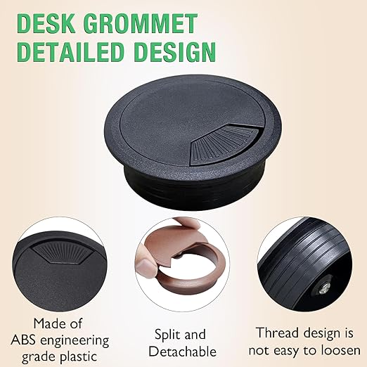 2 Pcs Desk Grommet 2" / 50 mm, Desk Cord Hole Cover, Cable Grommet ABS Plastic, Desk Hole Grommet for Home & Office Pc, Detachable Adjustable Cable Cord Organizer-Silvery