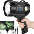 Spotlight Rechargeable, 99,000 Lumens Super Bright Handheld Flashlight, Outdoor Led Spot Light with Cob Light and Solar Panels for Boating Camping Home