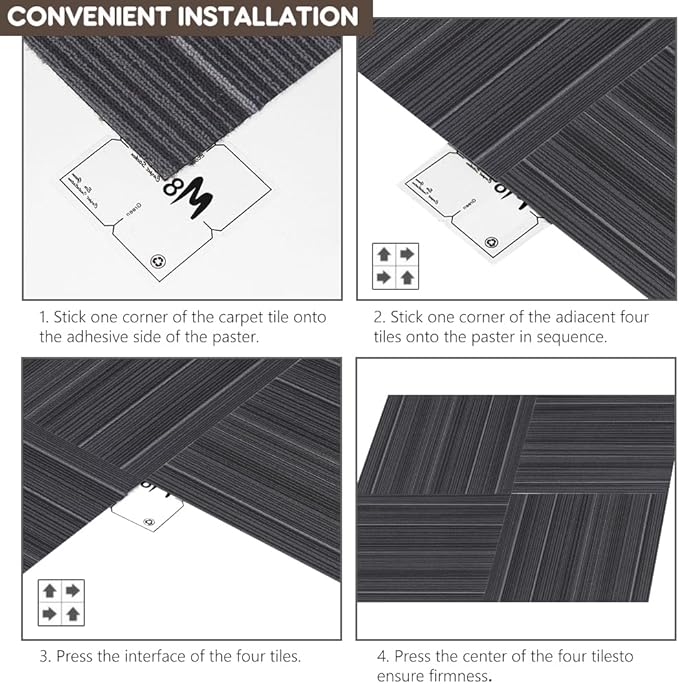 ALTRUISTIC Heavy Duty Commercial Carpet Tiles 24" x 24", 18 Pcs/72 sq ft (FlexLok tabs Included),Non-Slip Soft Square Carpet Floor Tile for Office Bedroom Living Room Kitchen Garage Gym (Black)