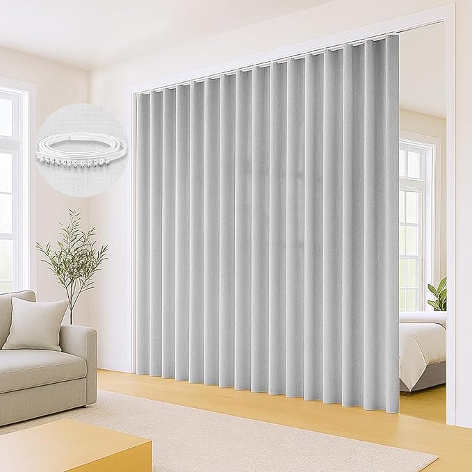 Faux Linen Sheer Divider Curtain with Flexible Curtain Track, Light Filtering Privacy Drapes for Window or Room Divider Curtains for Living Room Bedroom, Natural Linen,100" W x 108" L,1 Panel