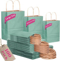 qiqee 100PCS Gift Bag with Handles Bulk Kraft Light Blue Paper Bags Assorted Sizes(33pcs Large 13",33pcs Medium 11",34pcs Small 8")