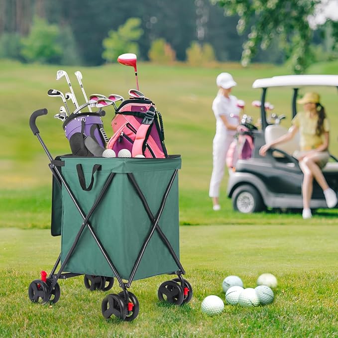 27 Gal/180 LBS Capacity Shopping Cart, Upgrade Huge Grocery Cart on Wheels,Heavy Duty Foldable Utility 360° Rolling Swivel Wheels for Shopping Picnic Groceries Laundry (Dark Green)