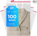 100 Count - 16" x 24" Extra-Large Self Seal Poly Bags with Suffocation Warning, 1.5 Mil, Clear Polybags with Resealable Adhesive Strip for Shipping & Packaging Clothing, T Shirts & Sweaters. GPI
