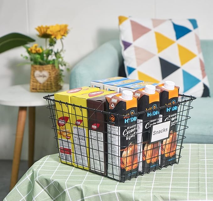 4 Pack【Large】 Wire Handmade Storage Basket for Organizing Household Goods,Pantry Organization,Bathroom countertop,Laundry,Wardrobe Storage Basket,Black