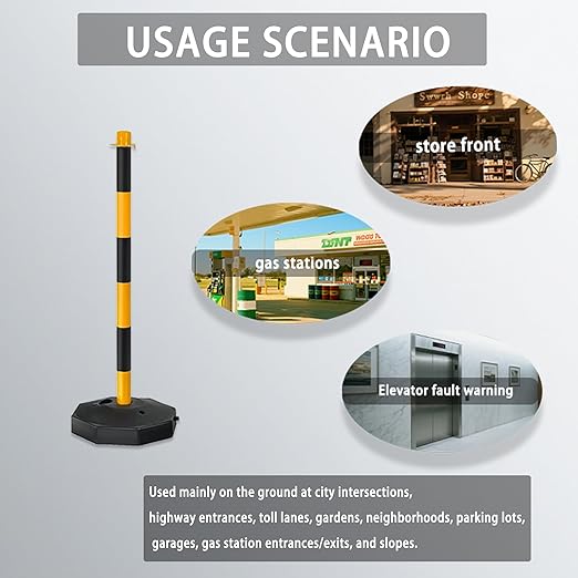 Adjustable Traffic Delineator Post Cones,6Pack 34 Inch,Traffic Safety Delineator Barrier with Fillable Base 6.6FT Chain, for Traffic Control Warning Parking Lot Construction Caution Roads,Yellow&Black