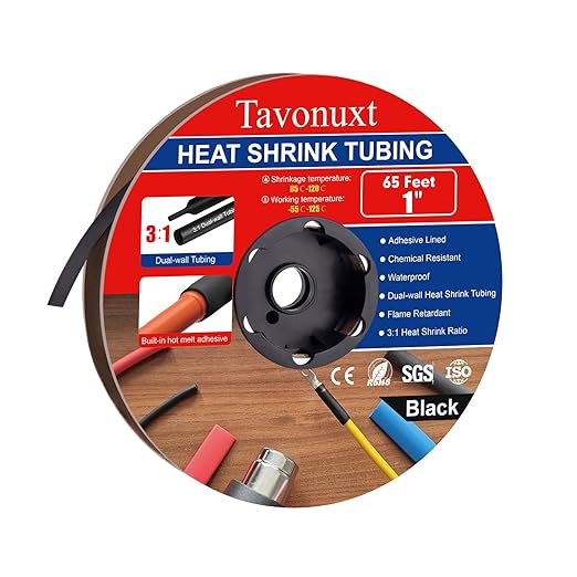 1" 65ft 3:1 Heat Shrink Tubing with Adhesive Lining - Marine Grade, Ideal for Home, Automotive, and Industrial Use - Black
