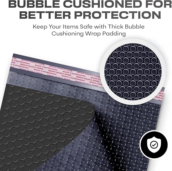 Black 10x13 Inch Poly Bubble Mailers |Self Seal Padded Envelopes for Thick books | Air Cushioned Bubble Mailer | Usable Size 9.5x13 Inch | Waterproof Lightweight Mailing Shipping Bags | 100 Pack Bulk
