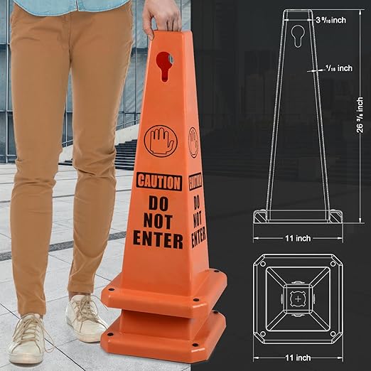 Plastic Traffic Cones, 4-Sided Message Cones, Road Safety Parking Cones, Standing Traffic Warning Signs for Cleaning Area, Garage, No Entry (4, Do Not Enter, Large)