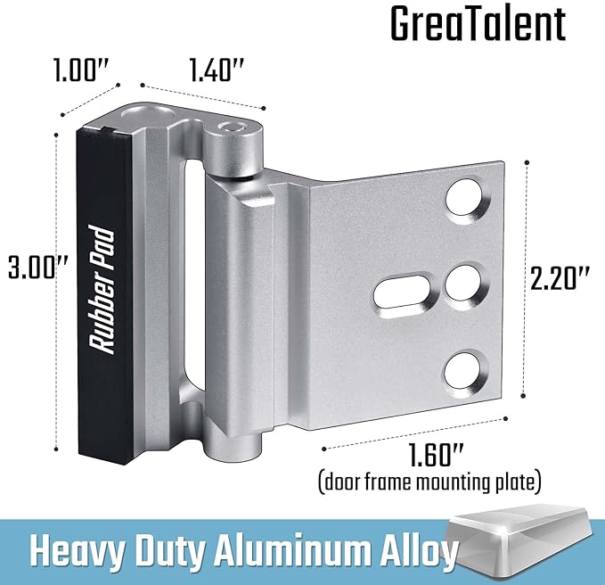 6PACK Home Security Door Reinforcement Lock Childproof, Add High Security to Home Prevent Unauthorized Entry, Aluminum Construction Finish, Frame Lock, Silver