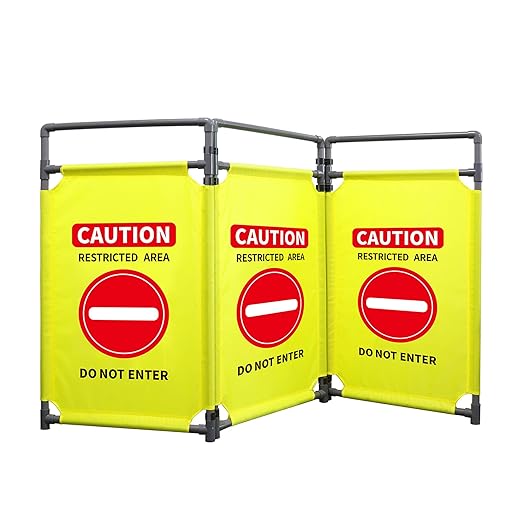 3 Panels Safety Barricade 5.8FT Foldable Security Sign Barrier Gate with Heavy Duty PVC Frame High Visibility Caution Symbol Crowd Control Restricted Area Pedestrian Barricade DO NOT Enter Yellow