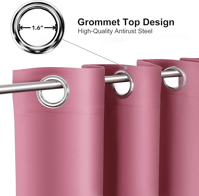 ChrisDowa Blackout Curtains 108 Inches Long for Living Room, Grommet Thermal Insulated Room Darkening Curtains for Bedroom (1 Panel Set, Pink, 52W x 108L)
