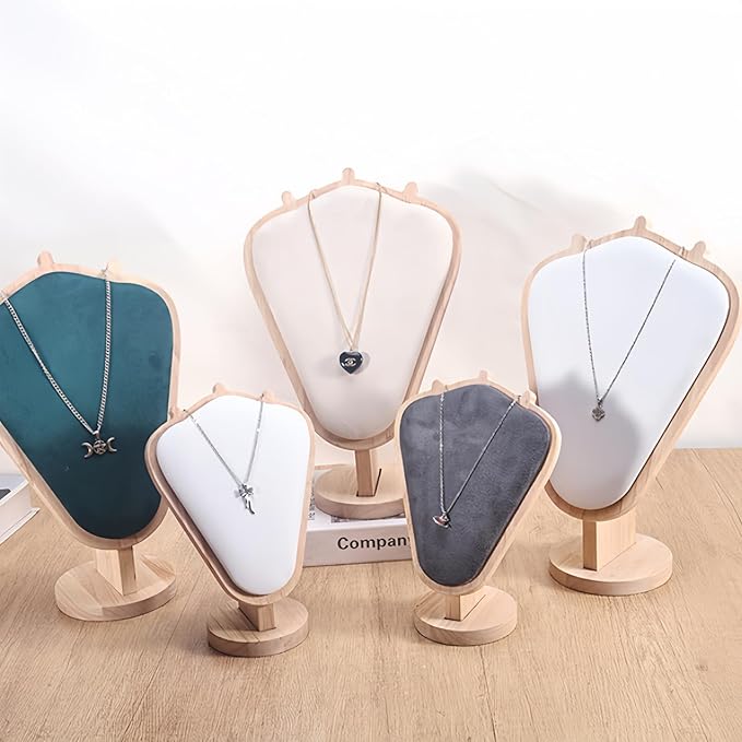 Natural Body Wood Necklace Display Stand with Beige Flannelette Soft Mat Necklace Holder Organizer Desktop Stand for Home Store Dresser-4.45"x8.4"x12"