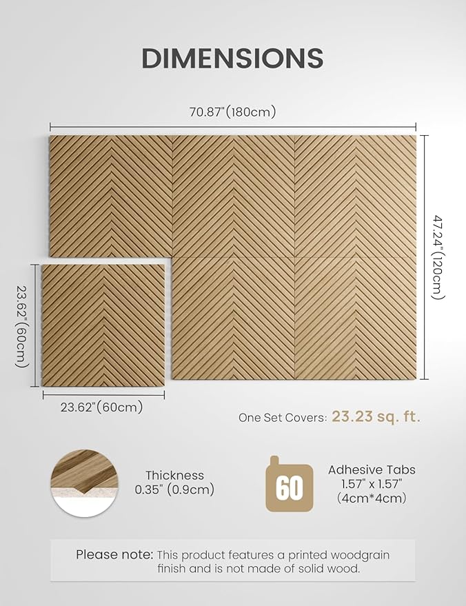 Large Felt Bulletin Board,Cork Board Alternative 70.87'' x 47.24'' Art Acoustical Wall Panels-6 Pack with 60 Adhesive Tabs,for Recording Studio/Home Offices-Natural Oak/Pyramid