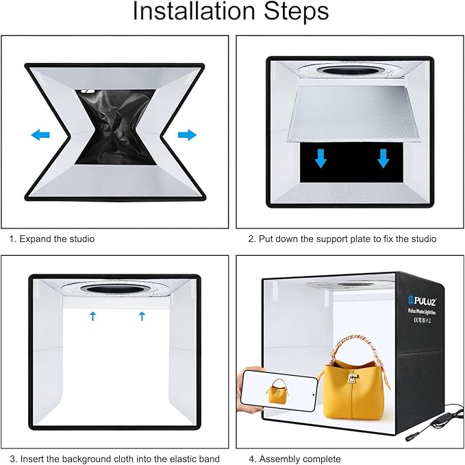 Light Box Photography 20x20in, PULUZ Portable Photo Studio Light Box with 200 LED Lights ＆12 Color backdrops Professional Photography Lighting Tent Kit for Big Product Photography Lightbox