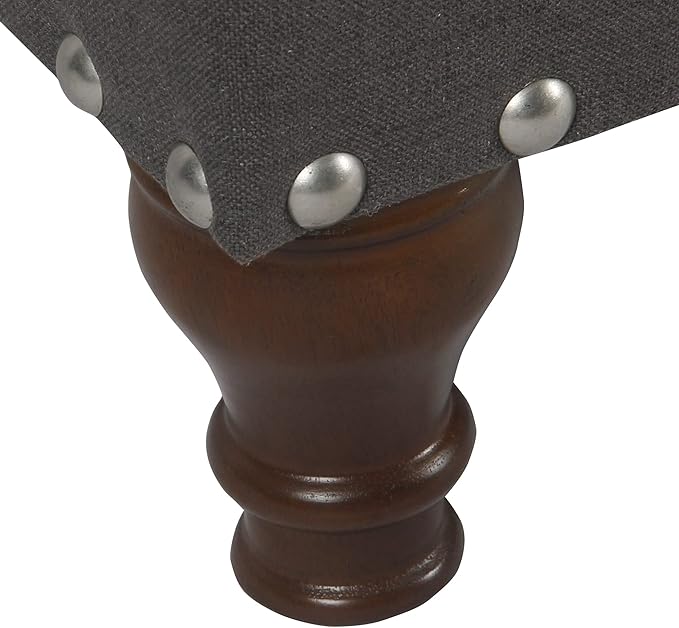 HomePop Upholstered Storage Bench with Nailhead Trim – Charcoal