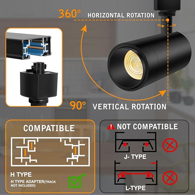 【2025 Upgraded】10-Color Zoomable 12W LED Track Lighting Head Dimmable H Track Light Remote Control Bright Rail Ceiling Spotlight Fixtures for Accent Art 2700K~6500K 15°~60° CRI90 1200lm black 4 Pack