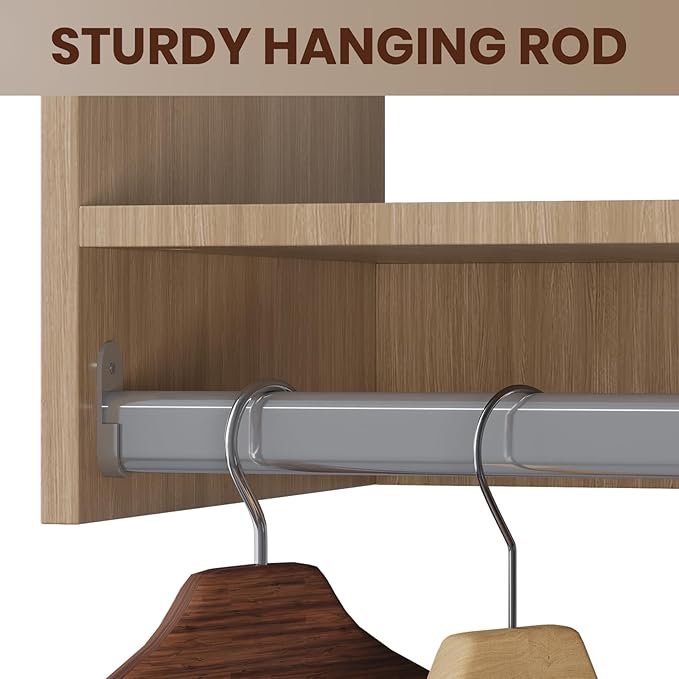 ROOMTEC 28.5" Double Hanging Closet Unit, Modular Closet System with Hanging Rod, Wardrobe Organizer for Bedroom or Walk-in Closet, Wall Mounted, Customizable Clothes Storage Unit, Wood