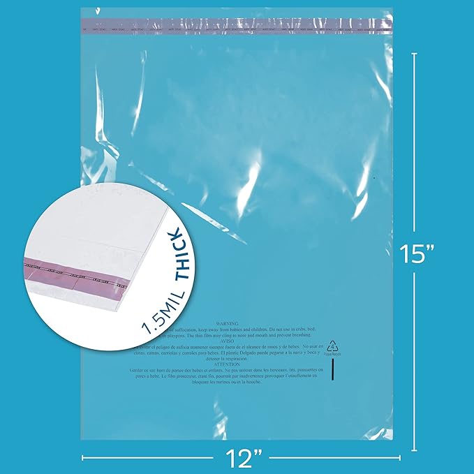 100 Count - 16" x 19" Extra-Large Self Seal Poly Bags with Suffocation Warning, 1.5 Mil, Clear Polybags with Resealable Adhesive Strip for Shipping & Packaging Clothing, T Shirts & Sweaters. GPI