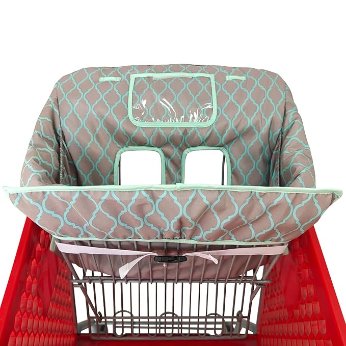 2-in-1 Shopping Cart and High Chair Cover for Baby, Padded Cover, Fold'n Roll Style, Portable with Carry Bag (Gray Grid)