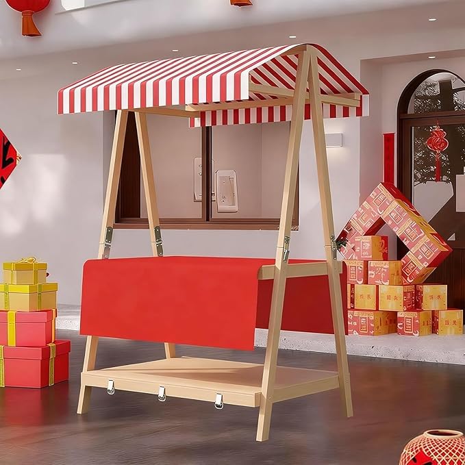 Movable Stall Display Stand, Foldable Vending Stand Kiosk Display Trolley with Canopy, Portable Food Cart, for Selling Snacks/Sweets/Toys, Multiple Colors(Red B,110 * 190cm)