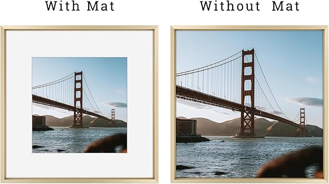Frametory, 12x12 Metal Picture Frame with Mat for 8x8 Picture & Real Glass, Aluminum Photo Frame Collection (Gold, 1 Pack)
