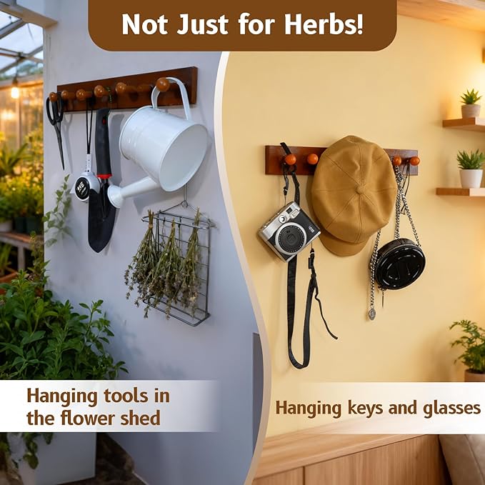 Rustic Hanging Herb Drying Rack–Space-Saving Design Holds 7 Bouquets,Fits Window,Door Kitchen Areas-Great for Kitchen Witches Herb Display-Unique Gift for Gardening Enthusiasts-Wall Art Décor