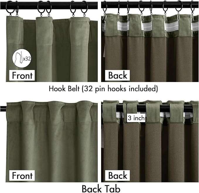 MIULEE Sage Green Velvet Curtains 84 Inches Long 2 Panels Set for Bedroom, Pinch Pleat Back Tab Luxury Thermal Insulated Living Room Darkening Drapes Pleated Blackout Window Curtains with Hooks