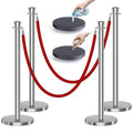 kaiyomi 4Pcs Stanchions with Red Velvet Ropes Set, 5 Feet Velvet Ropes and Posts Poles for Red Carpet Party Decoration and 360° Photo Booth (Silver)