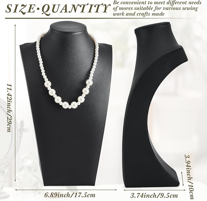 Kigley 6 Pcs Black PU Leather Jewelry Bust Display Necklace Holder Stand Necklace Mannequin Holder for Jewelry Display Trade Show(11.42 x 3.94 x 6.89 Inches)