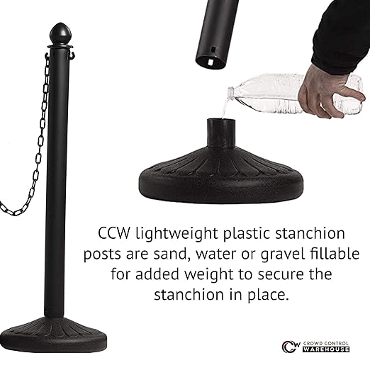 Montour Line Plastic Stanchion Blue 2.5 Inch Diameter with 50 Foot Chain, 6-Pack, Crowd Control Barriers