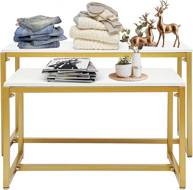 2-Piece Set Metal Shoe Handbag Display Stand, Gold and White Display Stand with 110lbs Load Capacity, Modern Board Storage Rack for Shoes, Handbags, Retail Store, Home Decor
