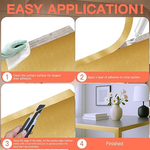 GSCIT Club Gold Edge Banding, 1 Inch x 50ft Aluminum Brushed Edge Banding PVC Edge Trim for Cabinet Repair Furniture