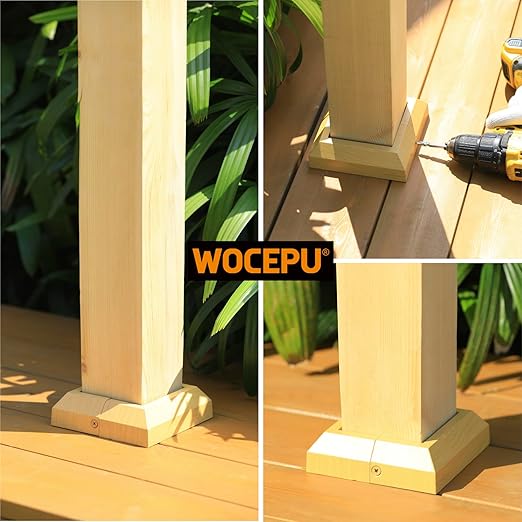 4 pcs 4"x4" (Actual: 3.5"x3.5") Aluminum Deck Post Base Cover, for Deck railings, Stairs, Patios, Porches Split Deck Post Skirt (Burlywood)
