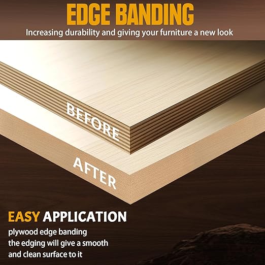 Birch Veneer Edge Banding, 3/4 Inch x 50Ft Pre-Glued Flexible Plywood Edge Banding Tape Real Wood Iron on Veneer Edging Tape with Hot Melt Adhesive Wood Trim for Furniture Panels Restoration