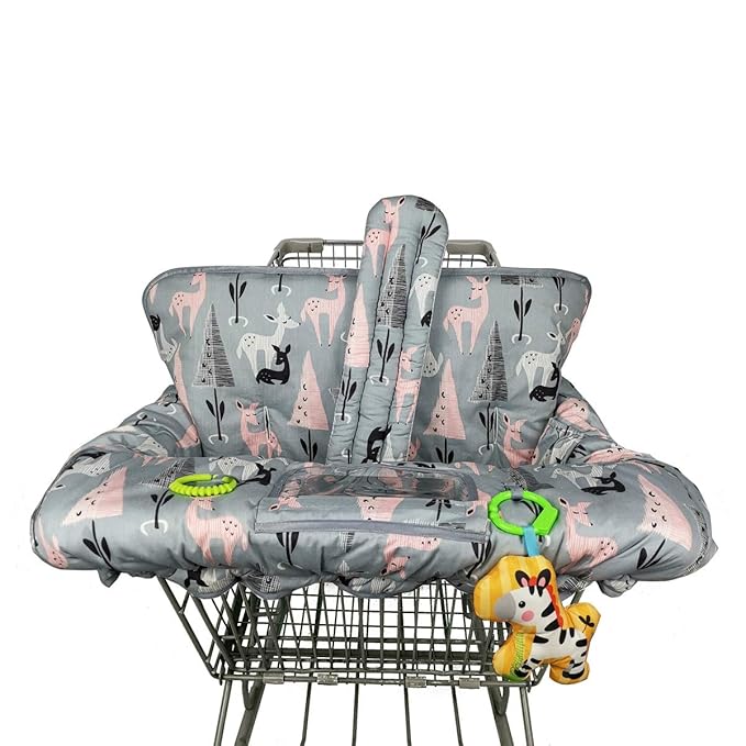 ICOPUCA Shopping Cart Cover, 2-in-1 cart Cover for Babies N high Chair Cover, Padded Grocery cart Cover for Baby boy Girl,with Split/Padded/Reversible seat Cushion, Deer