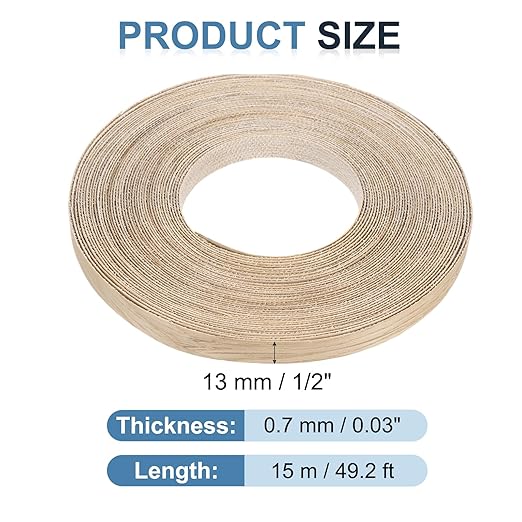 PATIKIL White Oak Edge Banding, 1/2 in x 49.2 ft Wood Veneer Tape, Pre-glued Flexible