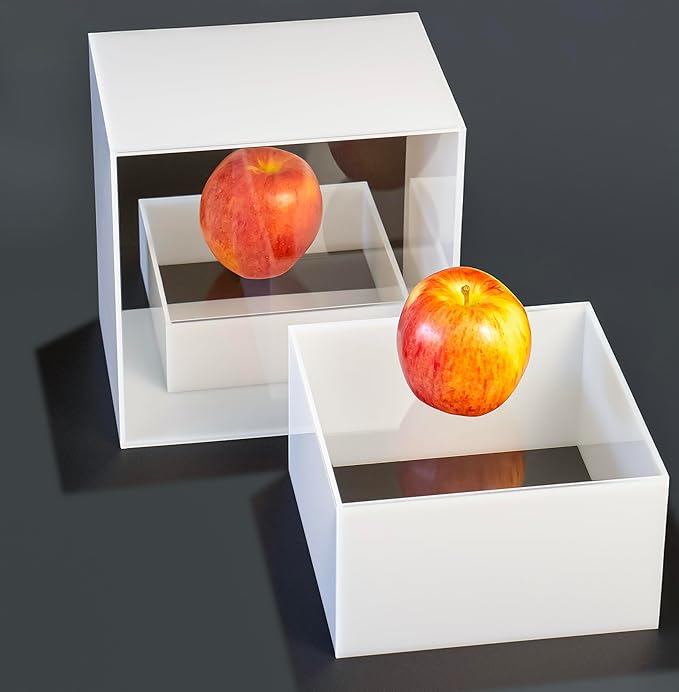 Red Co. Set of 3 Glossy White / Clear Top Acrylic Cube Display Nesting Risers with Hollow Bottoms