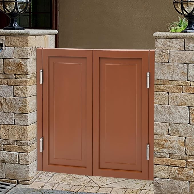 Solid Wood Interior Swing Door with Metal Hinges - Swinging Cafe Doors for Kitchen, Stairs, Bedroom Entrance & Partition (Brown, 39.37"X35.43")