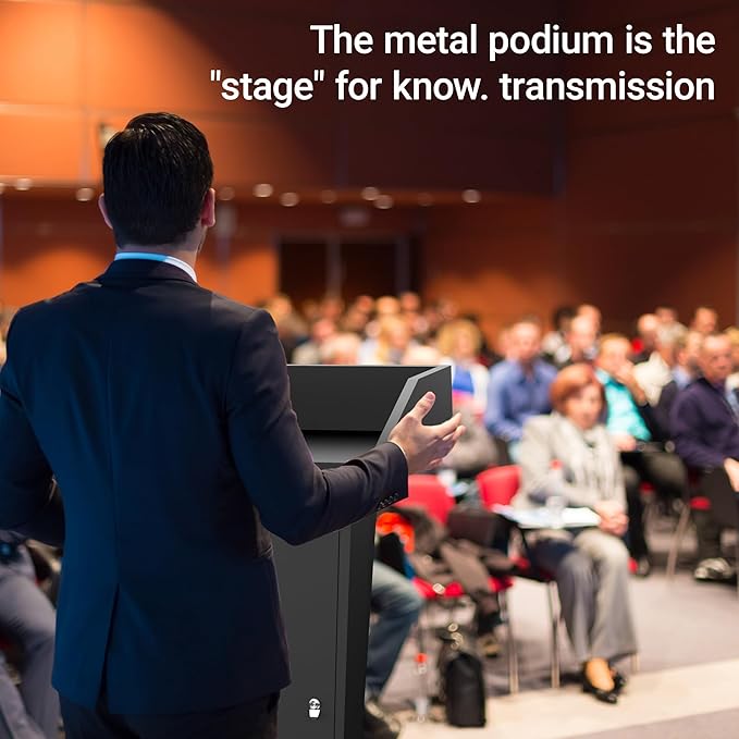 Tredre Podium Stand with Wheels, Heavy-Duty Metal Lecterns & Podiums with Storage, 46.5”H Portable Pulpits for Churches, Classrooms and Conferences, Scratch-Resistant Surface, Black