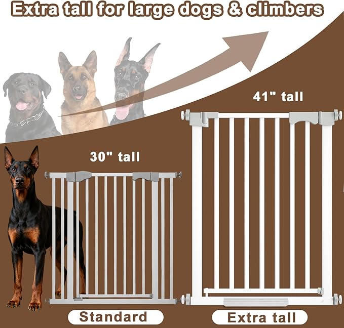 41'' Extra Tall Baby Gate for Large Dogs Pets Indoor No Jumping Over, 46-54.7'' Wide Heavy Duty Puppy Gate for Doorways, Pressure Mounted Metal Gate for Child Toddler No Tools Needed(White)