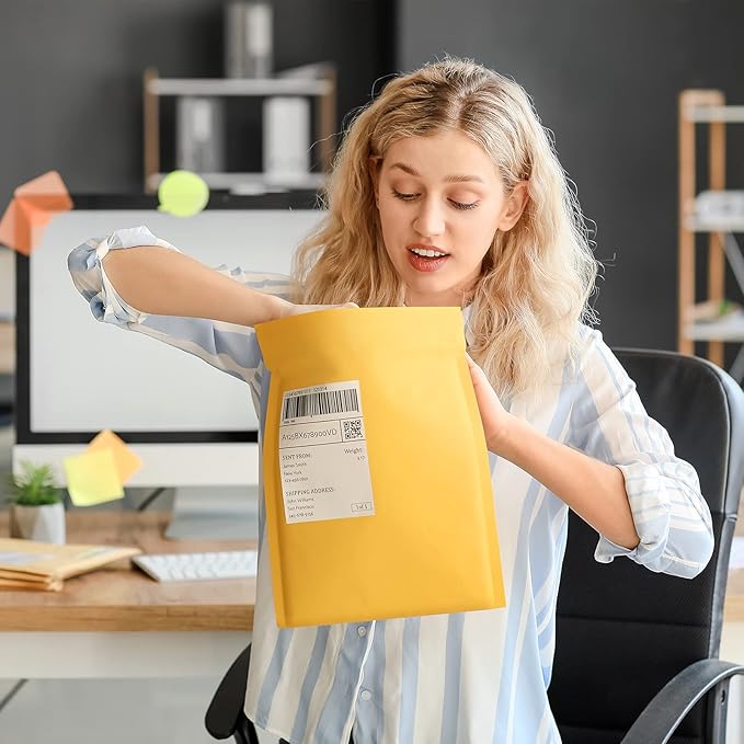 UCGOU Kraft Bubble Mailers 8.5x12 Inch 25 Pack Usable Size 8.5x11 Inch Yellow Padded Envelopes #2 Medium Mailing Packages Self Sealing Tear Resistant Boutique Bulk Shipping Bags for Makeup Supplies