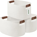Cotton Rope Basket, Storage Baskets with Handle, 15x10x9 Inch Woven Basket for Shelves, Laundry, Towels, Clothes, Books (White 3Pack)