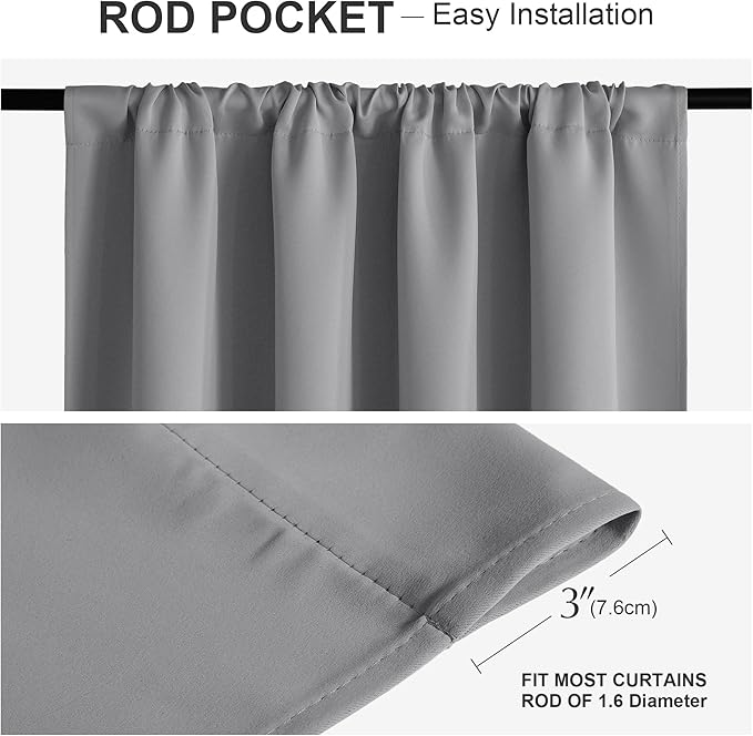 PONY DANCE Short Black Out Curtains 48 inch Long for Small Window, Rod Pocket Privacy Bathroom Draperies,Thermal Insulated Lighting Blocking Drapes for RV(2 Panels Set, Silver Grey, W42 x L48 inches)
