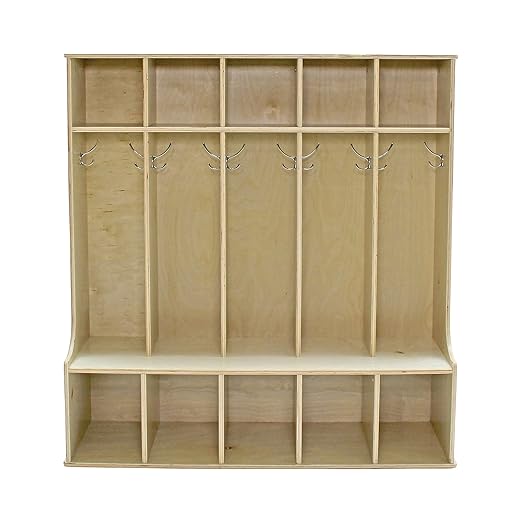 Factory Direct Partners Birch 5-Section Coat Locker with Bench, 10 Storage Cubbies and Coat Hooks; Durable, Sturdy Furniture for Home, Daycare, Preschool, Montessori Classroom