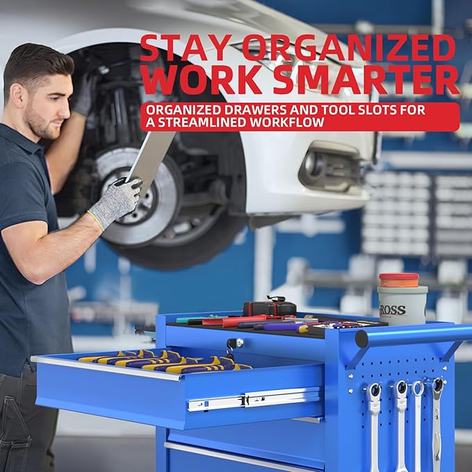 5-Drawers Garage Tool Chest, Large Capacity Tool Cabinet Heavy Duty Mechanic Rolling Tool Box Metal Locking Tool Cart with Drawers and Wheels for Storage