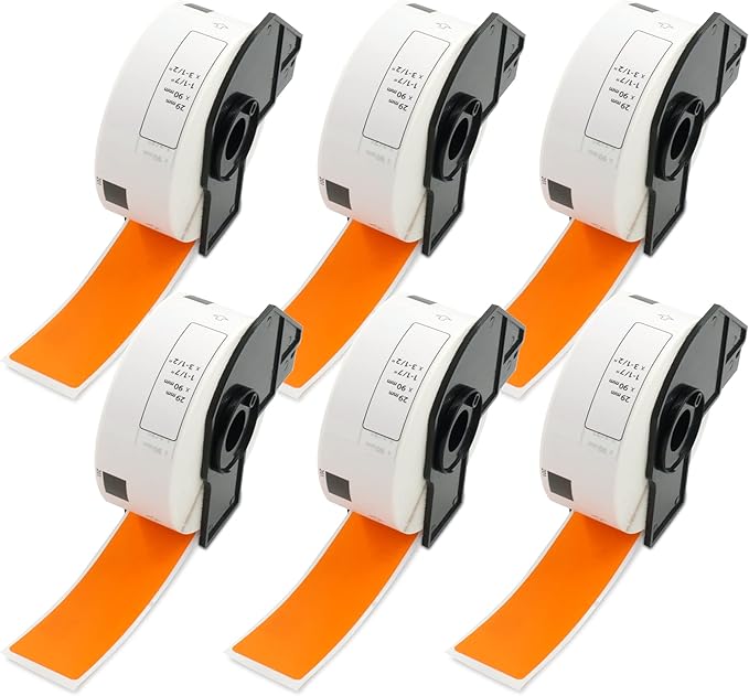 BETCKEY - Standard Address Labels Replacement for Brother DK-1201 (1.1 in x 3.5 in), Compatible with Brother QL Label Printers [6 Rolls/2400 Labels, Orange]