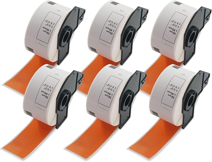BETCKEY - Large Address Labels Replacement for Brother DK-1208 (1.4 in x 3.5 in), Compatible with Brother QL Label Printers [6 Rolls/2400 Labels, Orange]